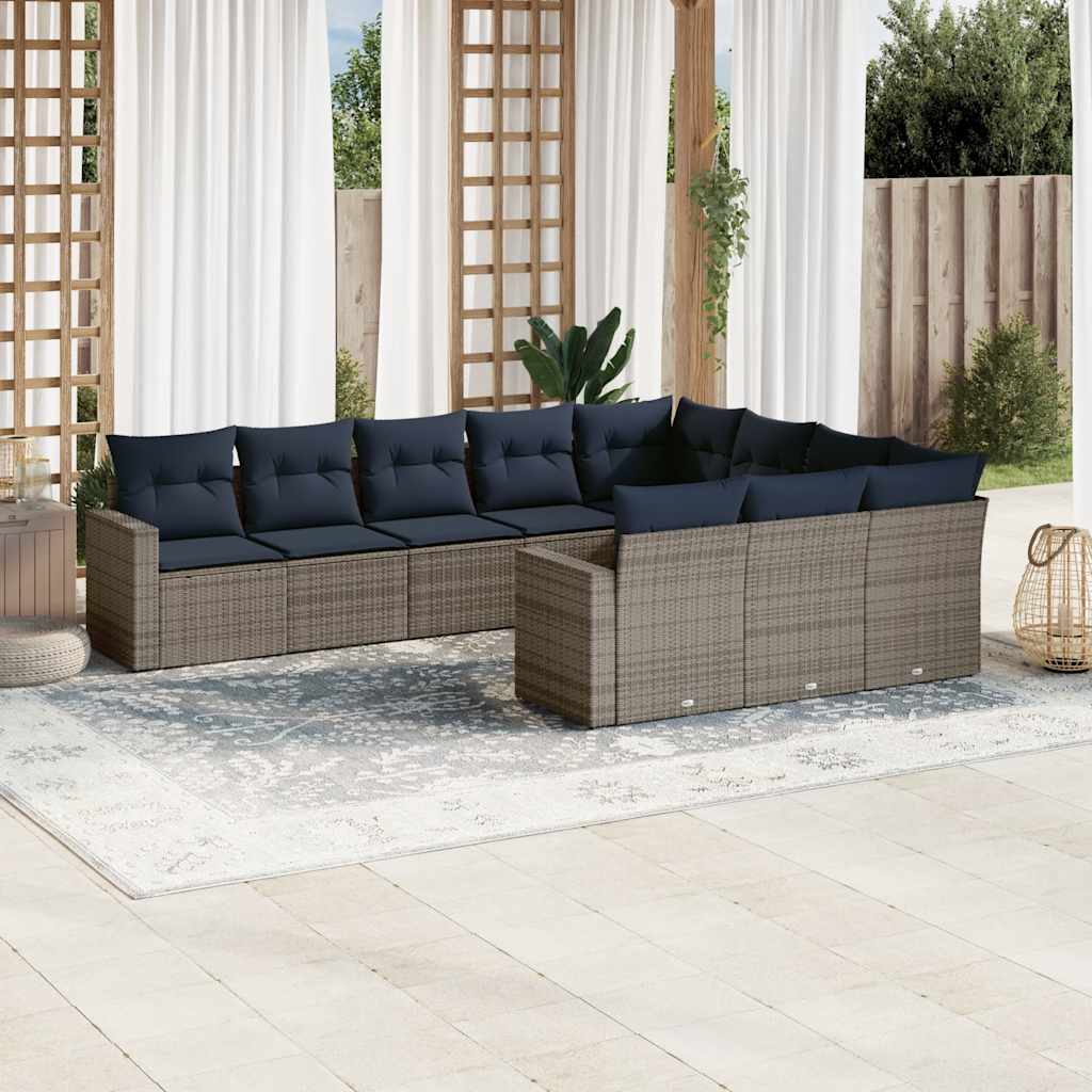 10-tlg. Garten-Sofagarnitur mit Kissen Schwarz Poly Rattan