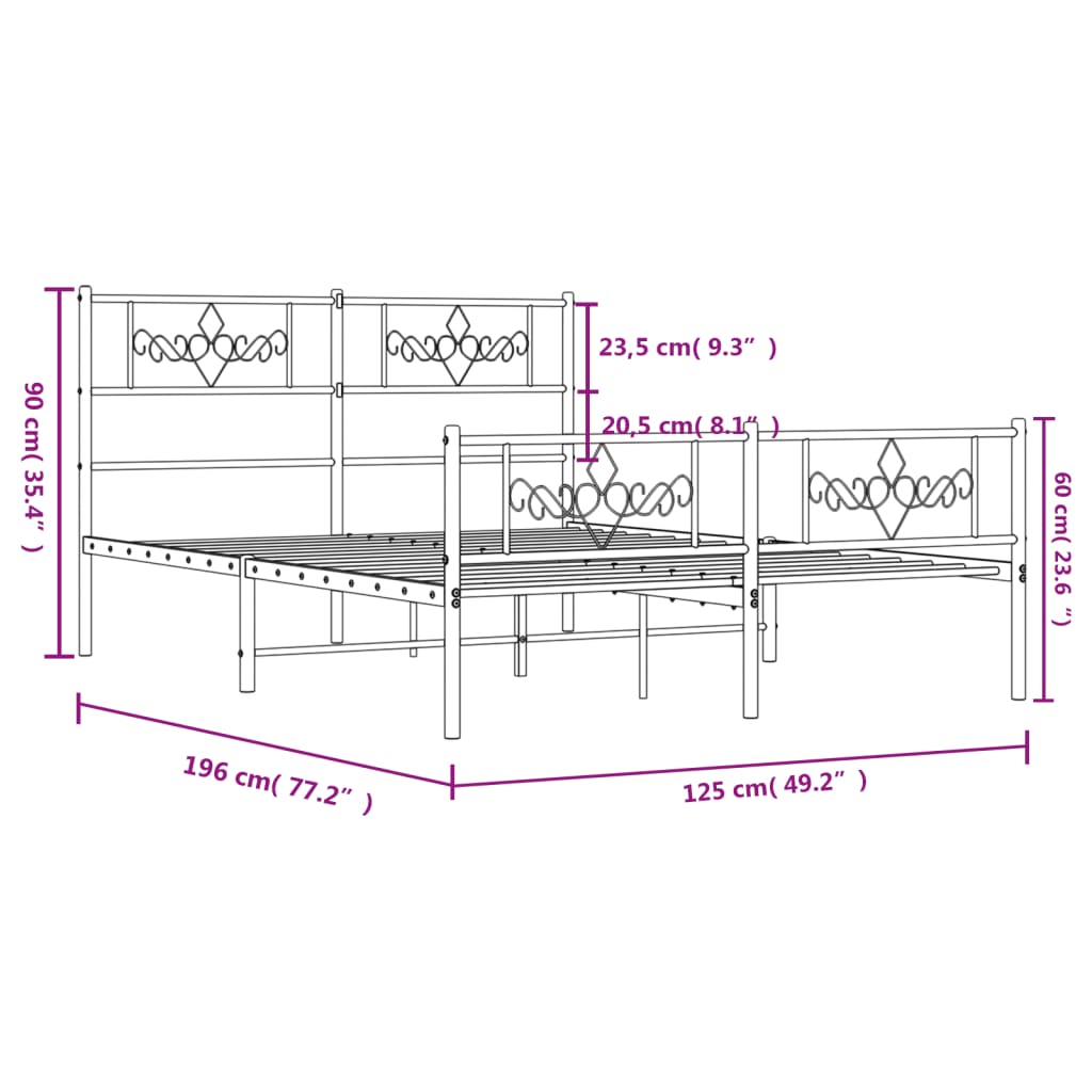 Bettgestell mit Kopfteil Metall Schwarz 100x190 cm