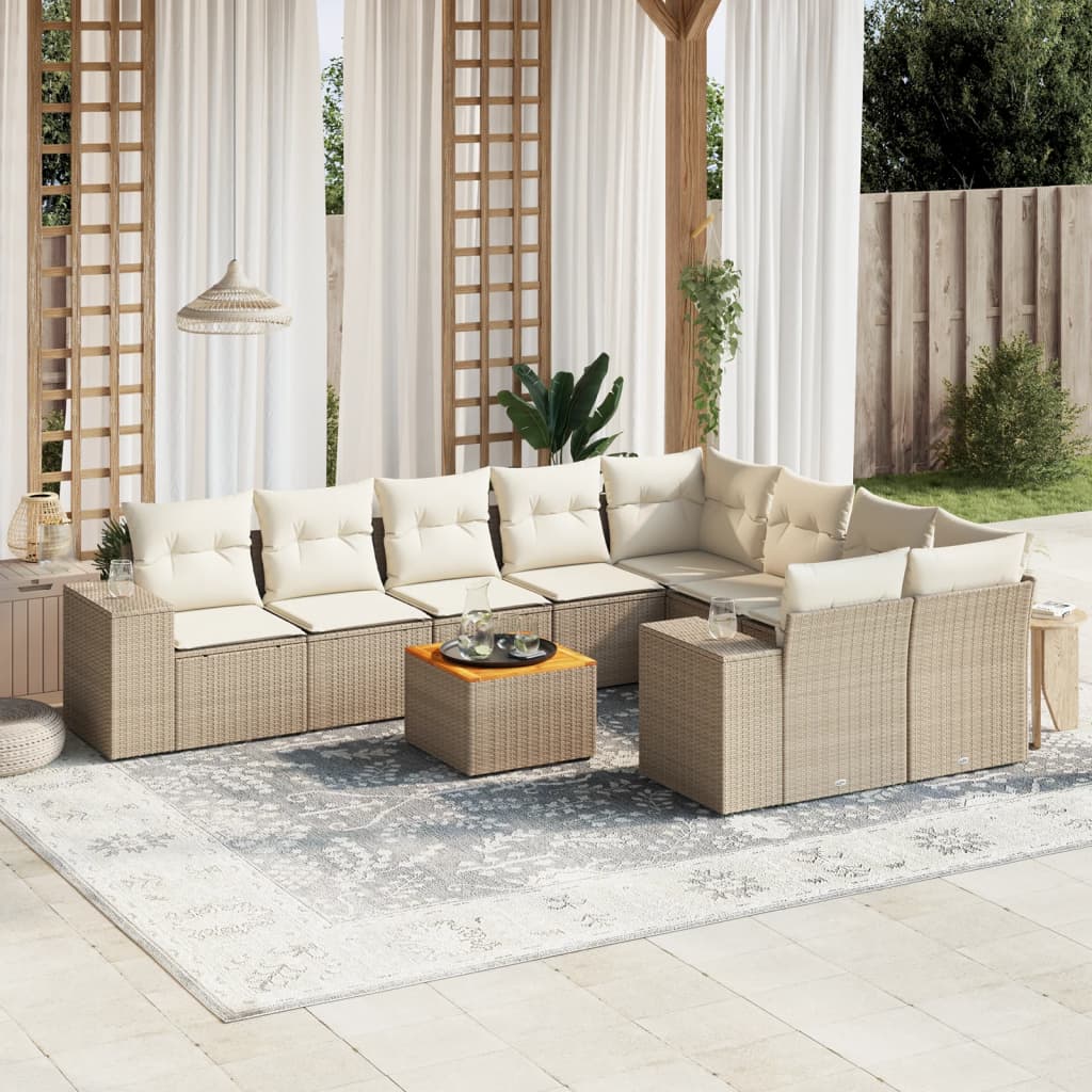 10-tlg. Garten-Sofagarnitur mit Kissen Schwarz Poly Rattan