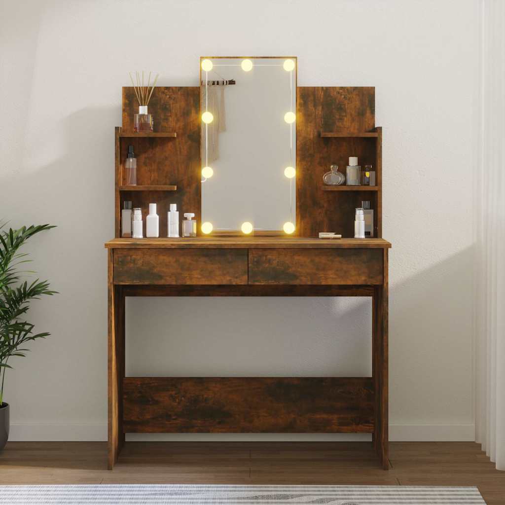 Schminktisch mit LED Betongrau 96x40x142 cm