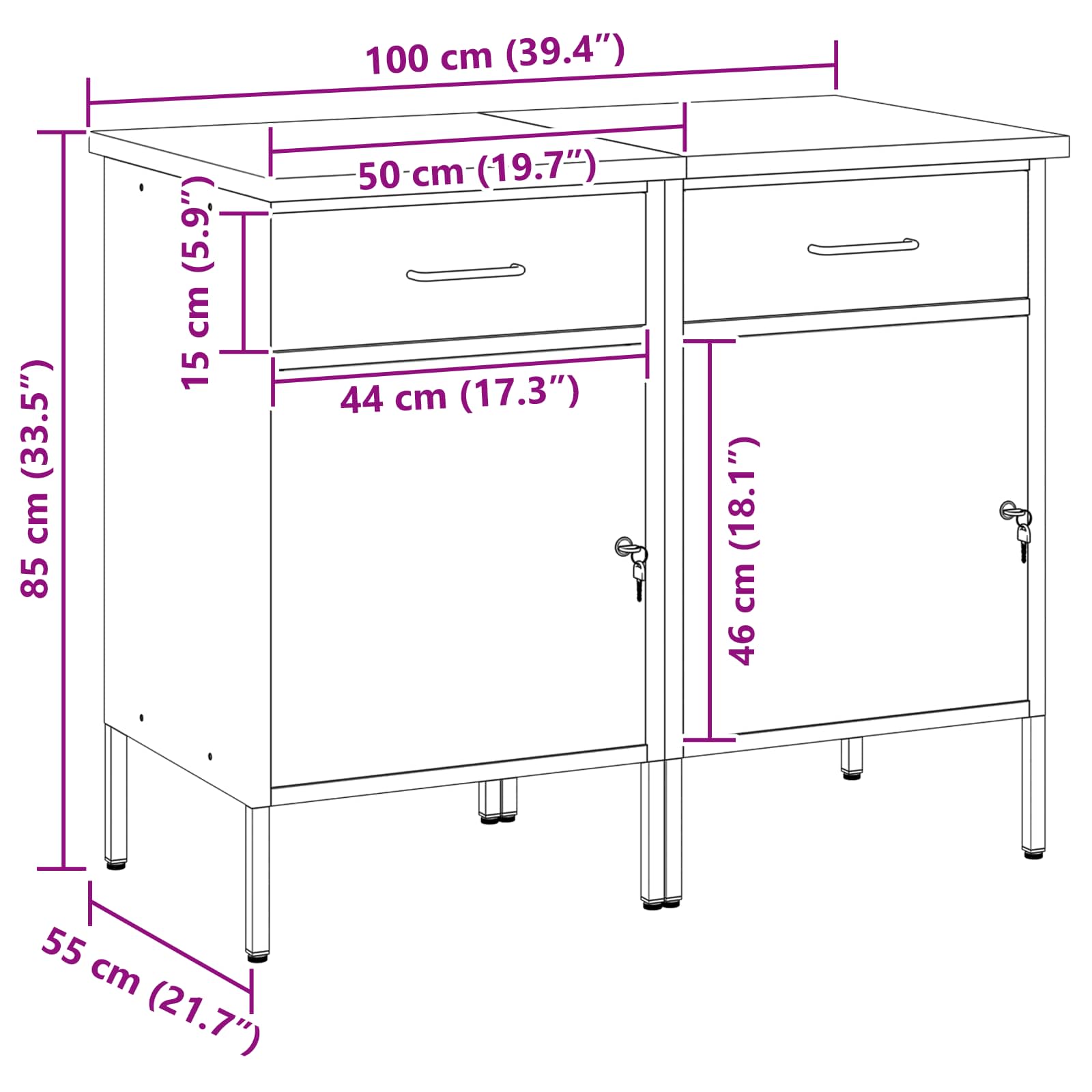 Werkbank mit Schubladen 2 pcs Rot und Grau 100 x 55 x 85 cm