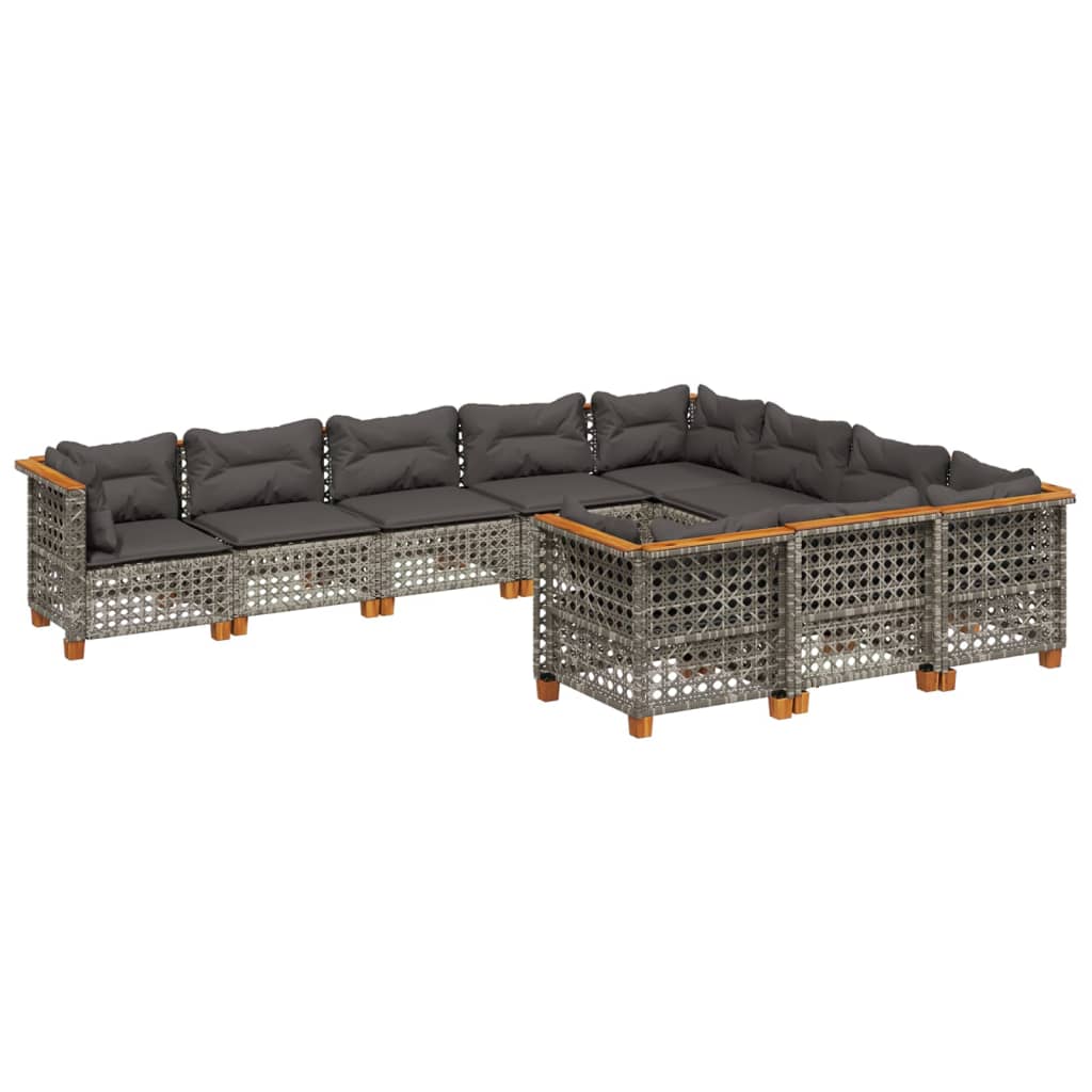 10-tlg. Garten-Sofagarnitur mit Kissen Beige Poly Rattan