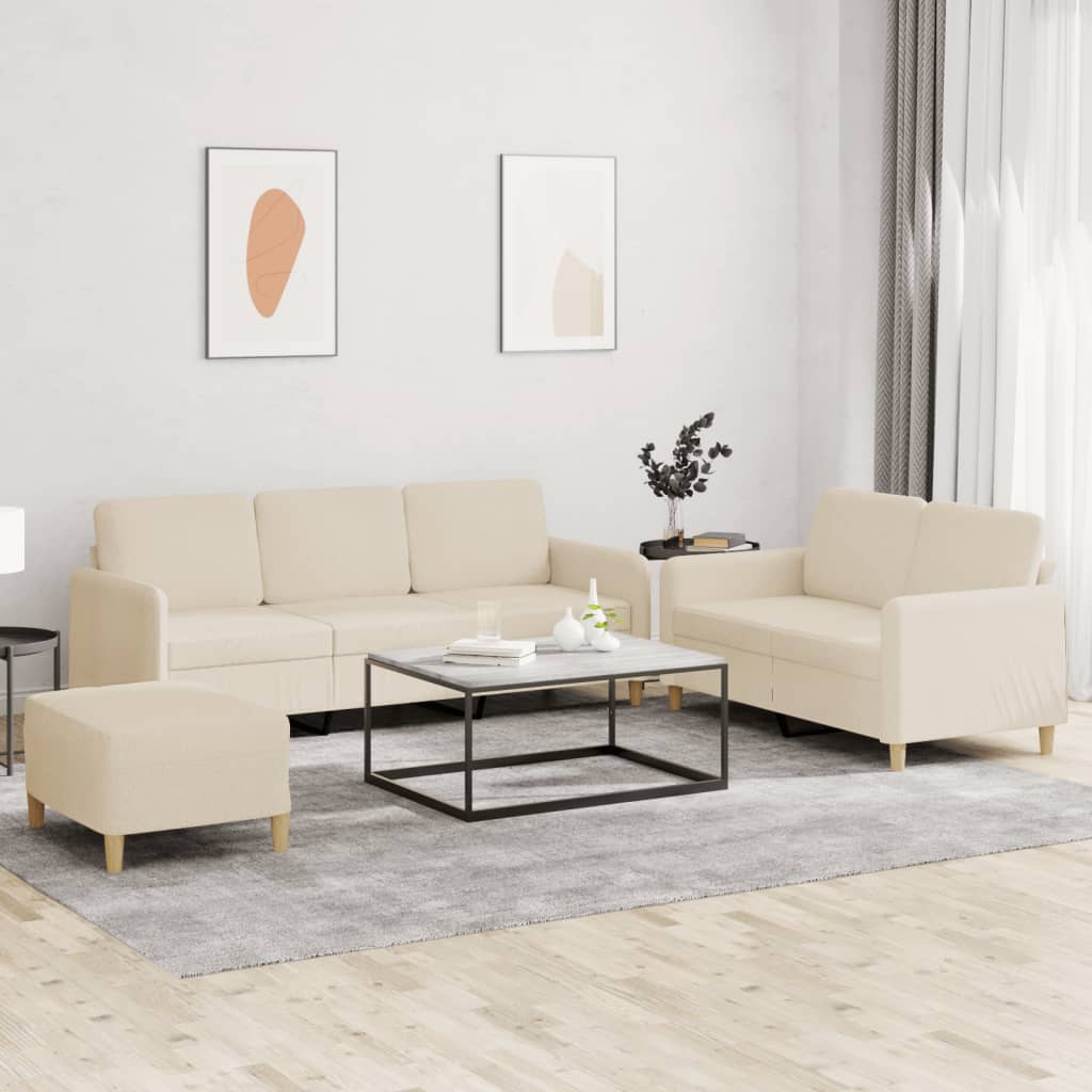 3-tlg. Sofagarnitur mit Kissen Braun Stoff