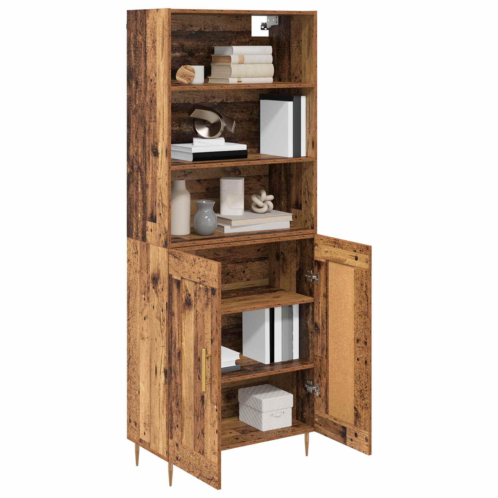Highboard Hochglanz-Weiß 69,5x34x180 cm Holzwerkstoff
