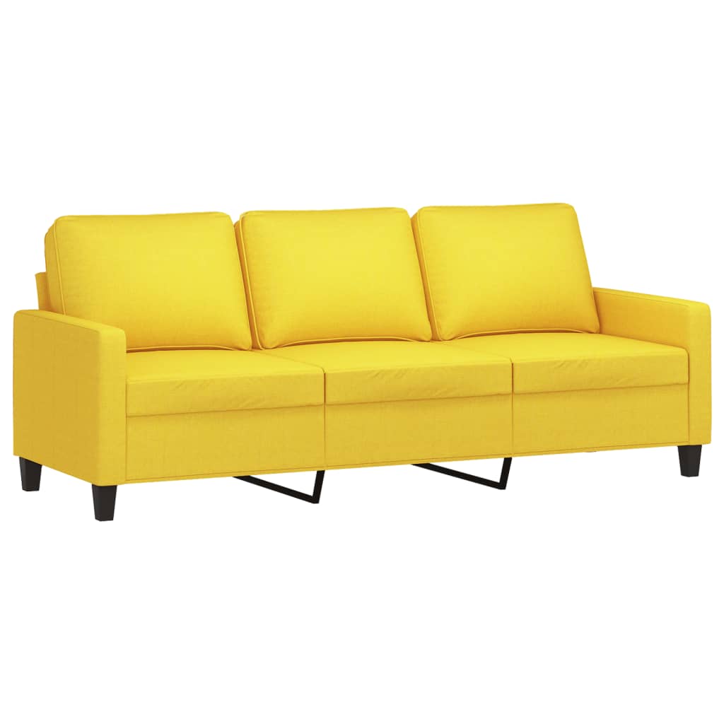 3-Sitzer-Sofa mit Hocker Creme 180 cm Stoff