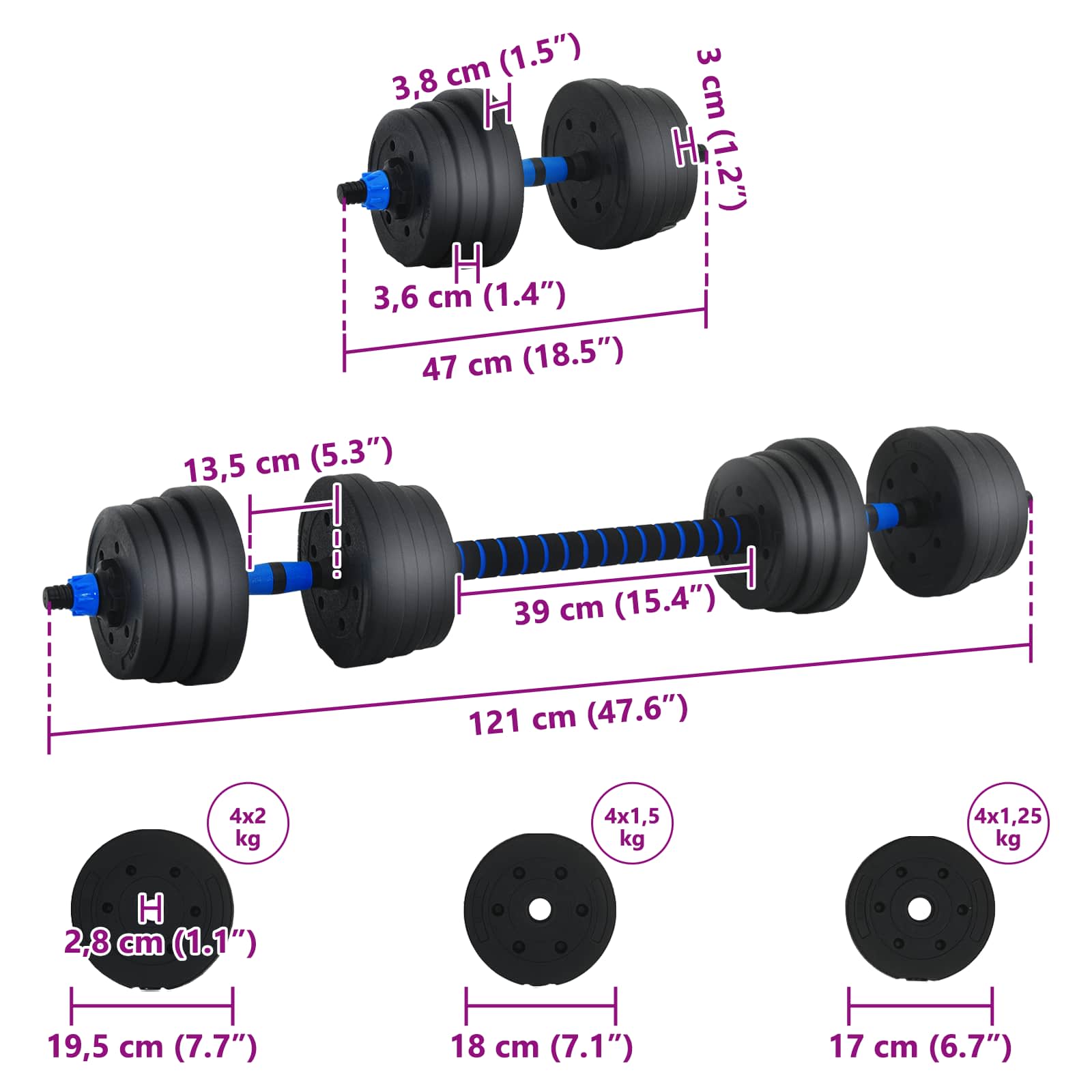 2-in-1 Hantelset 30kg Schwarz und Rot Zement und Eisensand