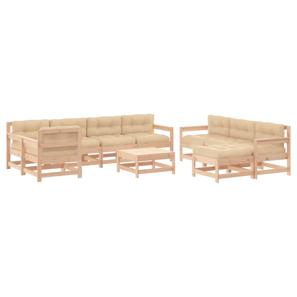 10-tlg. Garten-Lounge-Set mit Kissen Schwarz Massivholz