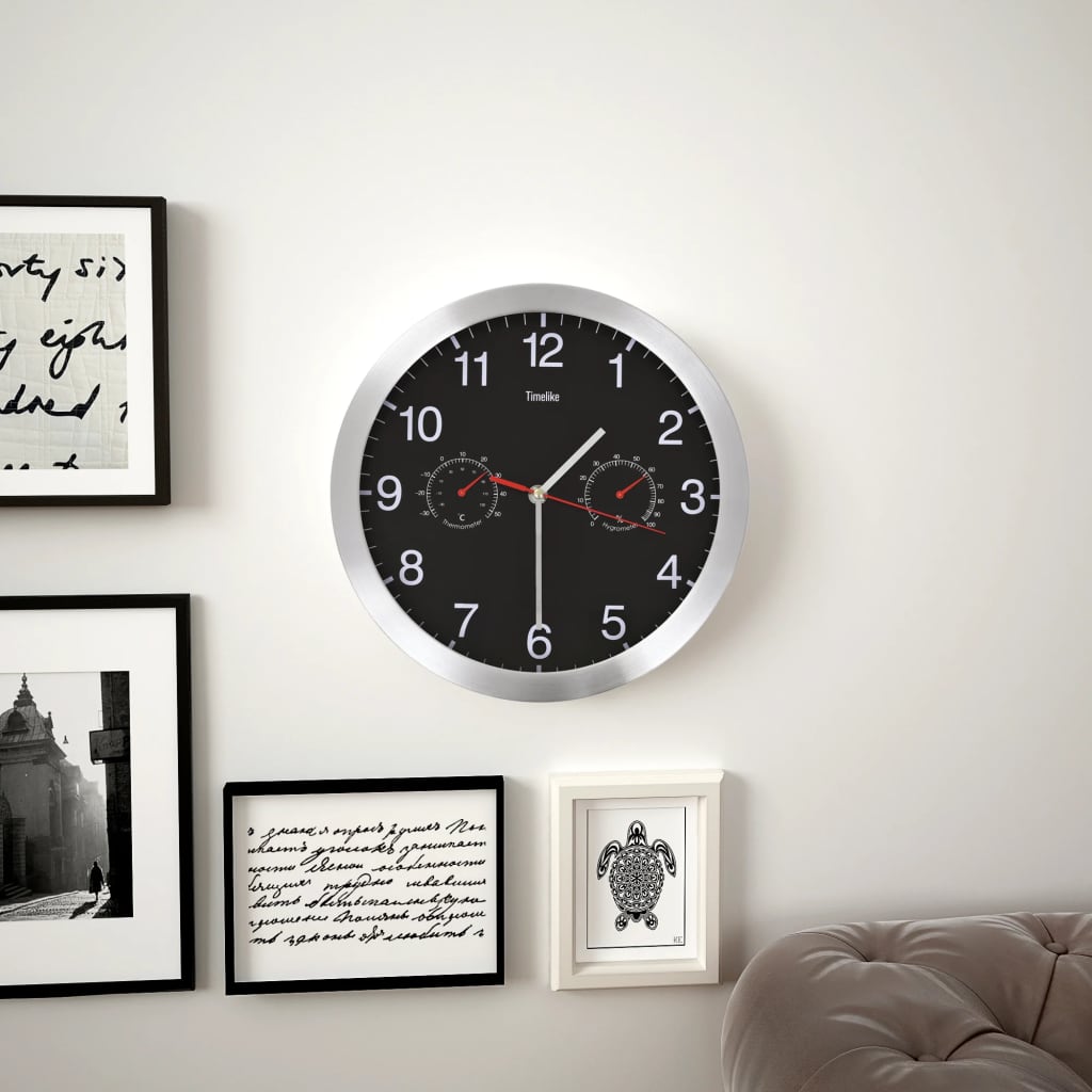 Wanduhr mit Quarzwerk, Hygrometer und Thermometer 30 cm Weiß