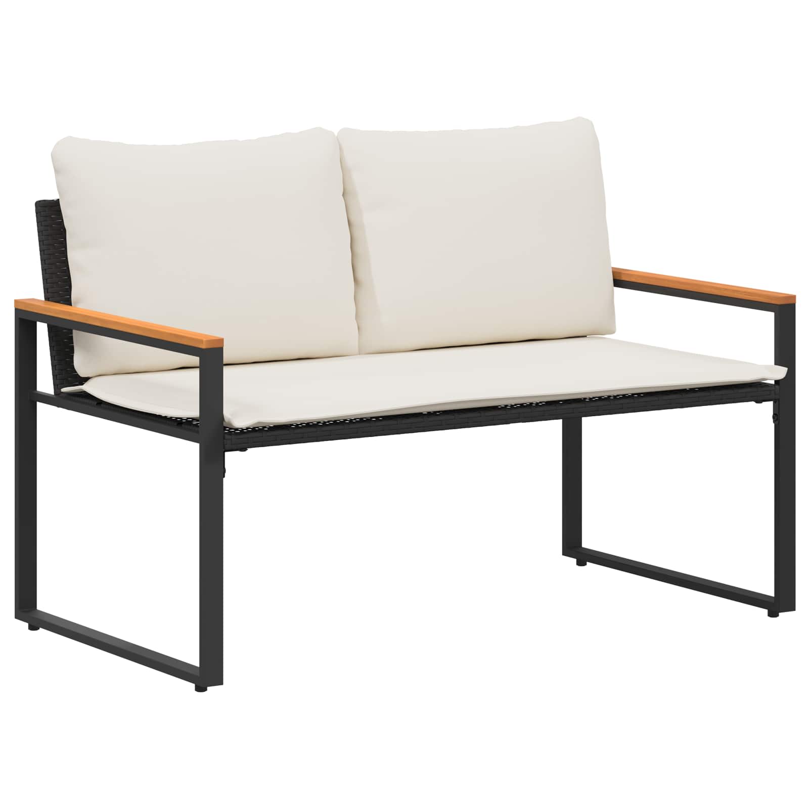 Bank mit Kissen Schwarz und Cremeweiß 115 x 65 x 72 cm Rattan