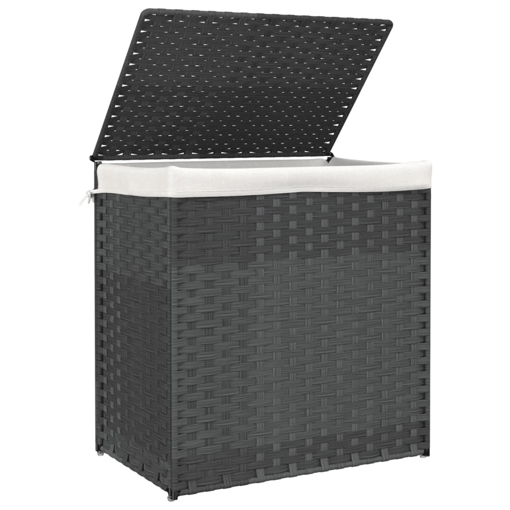Wäschekorb mit 2 Fächern 53x35x57 cm Poly Rattan