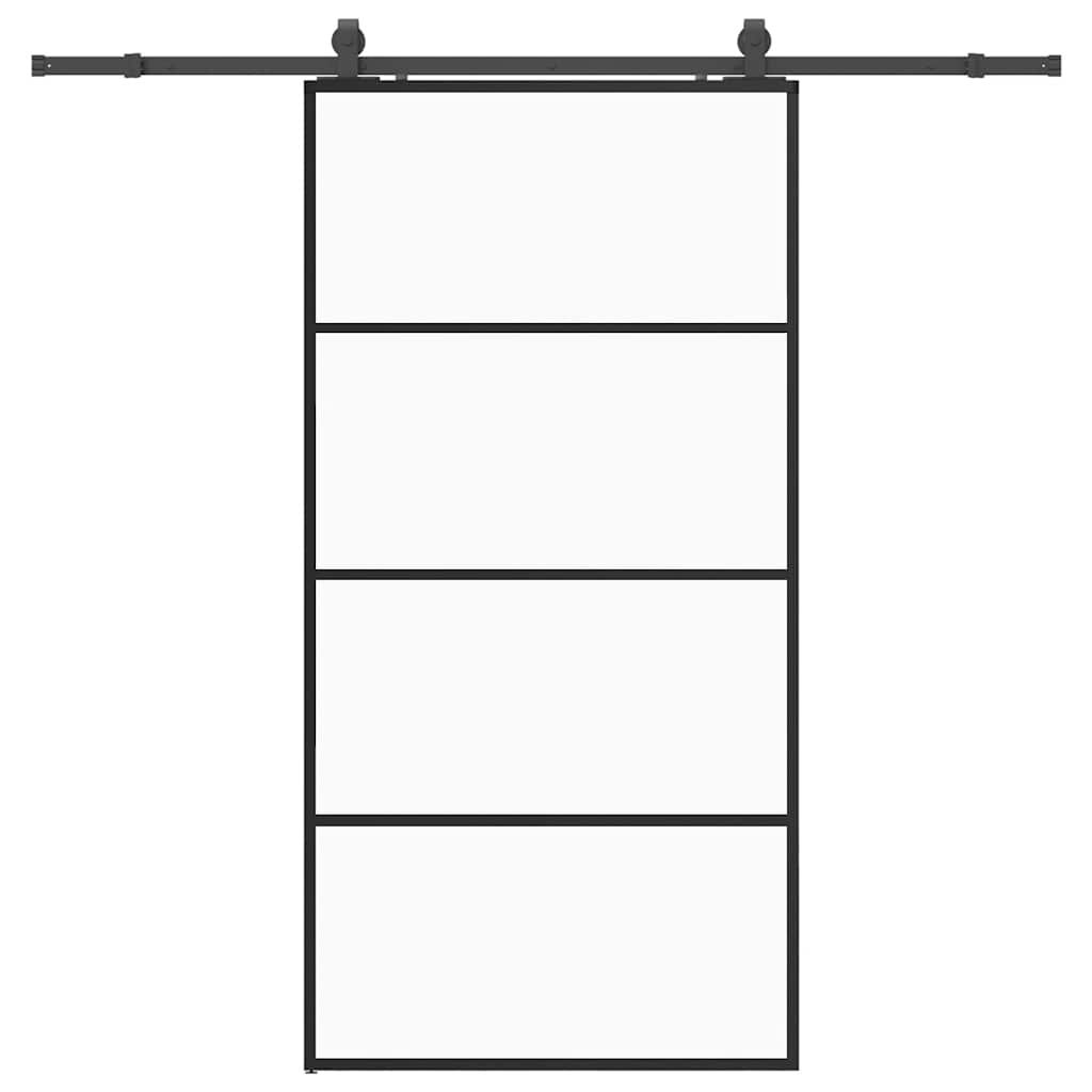 Schiebetür mit Beschlag Schwarz 76x205 cm ESG-Glas