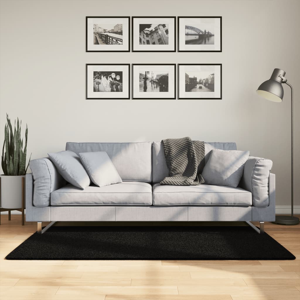 Teppich HUARTE Kurzflor Weich und Waschbar Anthrazit 60x110 cm
