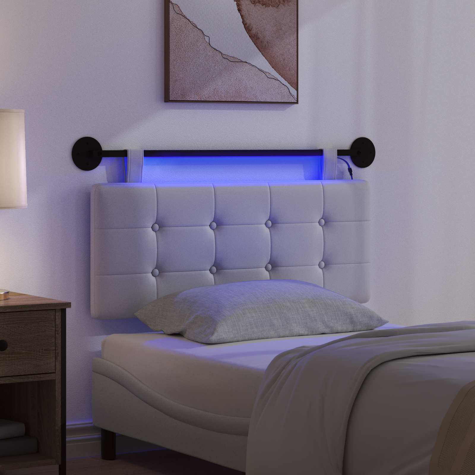 Hängendes Kopfteil Mit LED Licht Creme Kunstleder