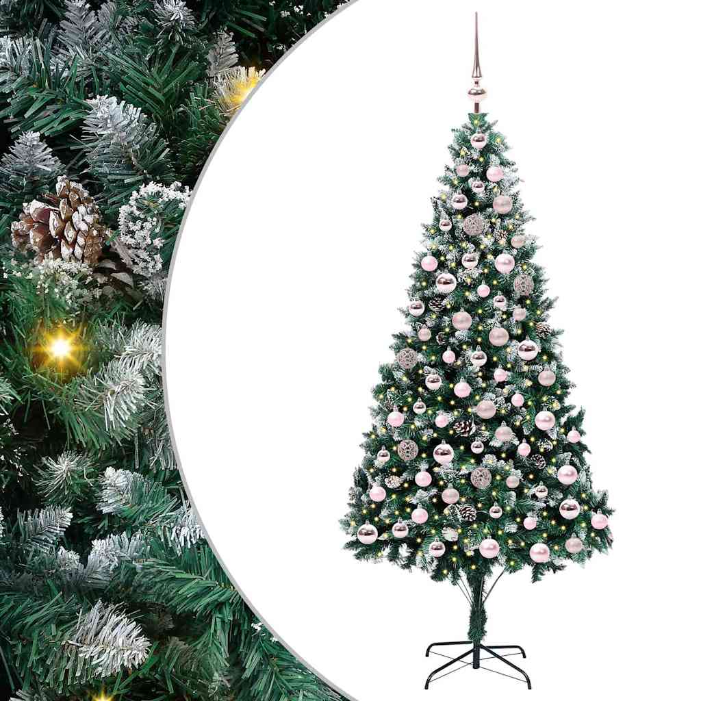 Künstlicher Weihnachtsbaum mit LEDs Kugeln Zapfen 150 cm
