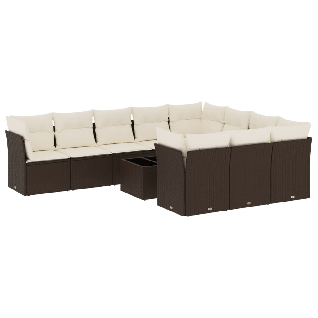 10-tlg. Garten-Sofagarnitur mit Kissen Schwarz Poly Rattan