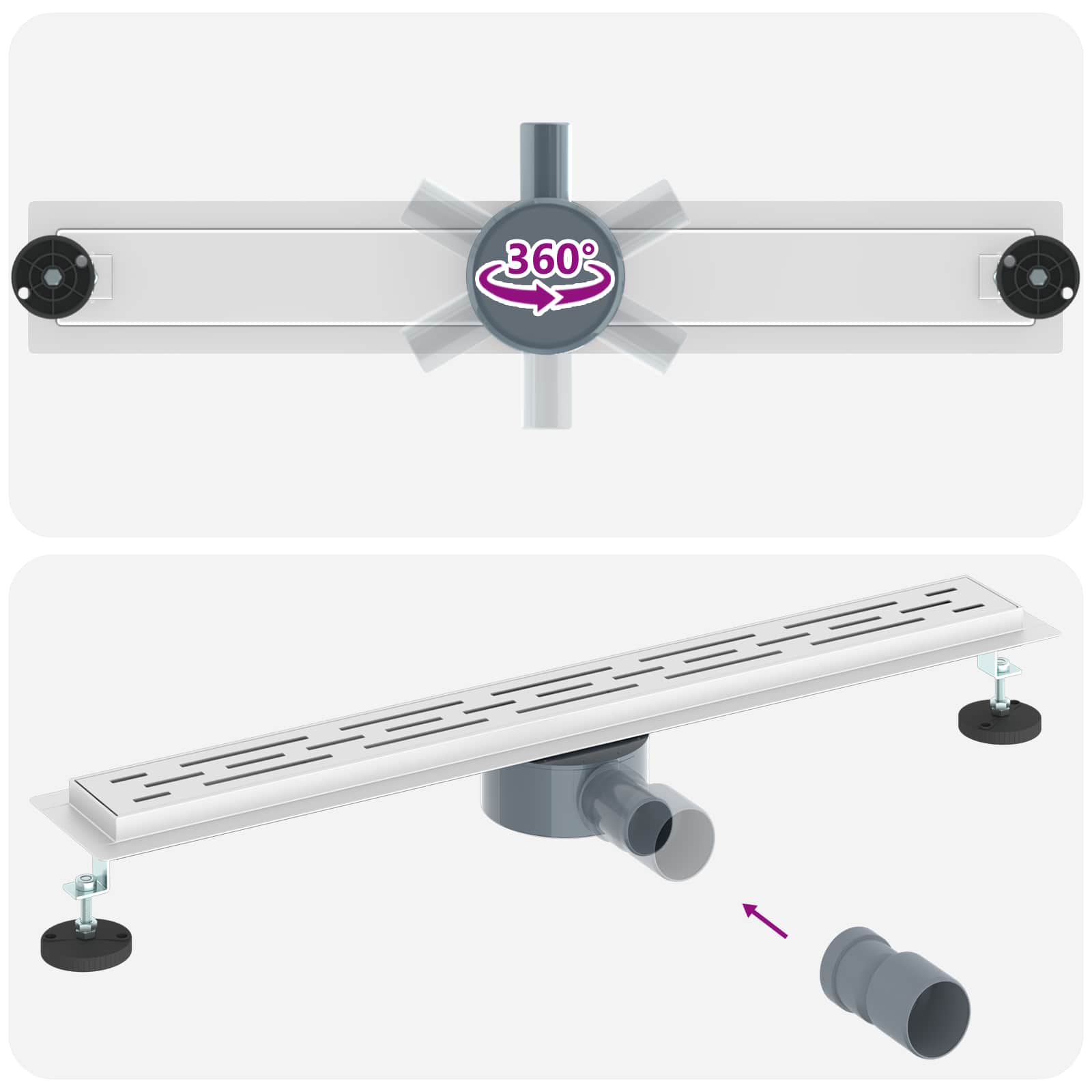 Duschabfluss mit Glashülle und 360° Siphon Schwarz 50 cm