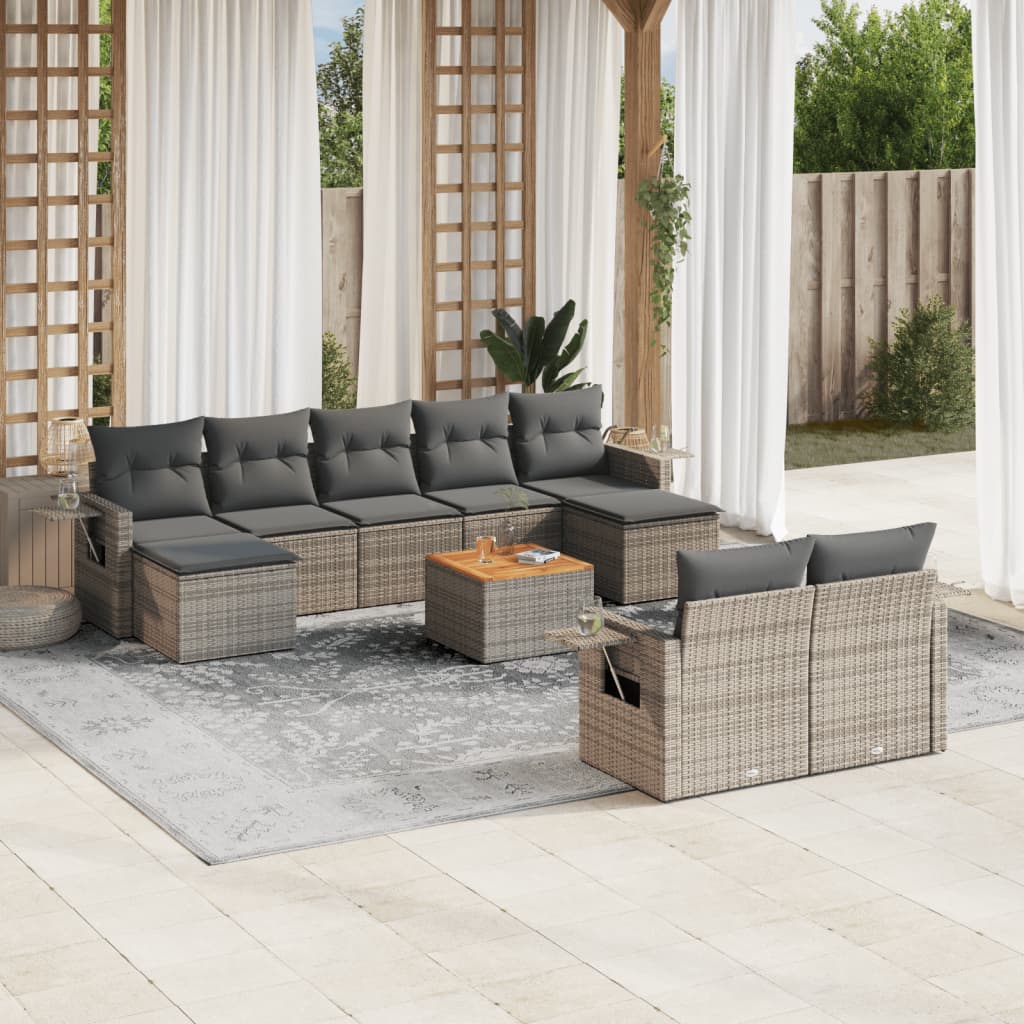 10-tlg. Garten-Sofagarnitur mit Kissen Schwarz Poly Rattan