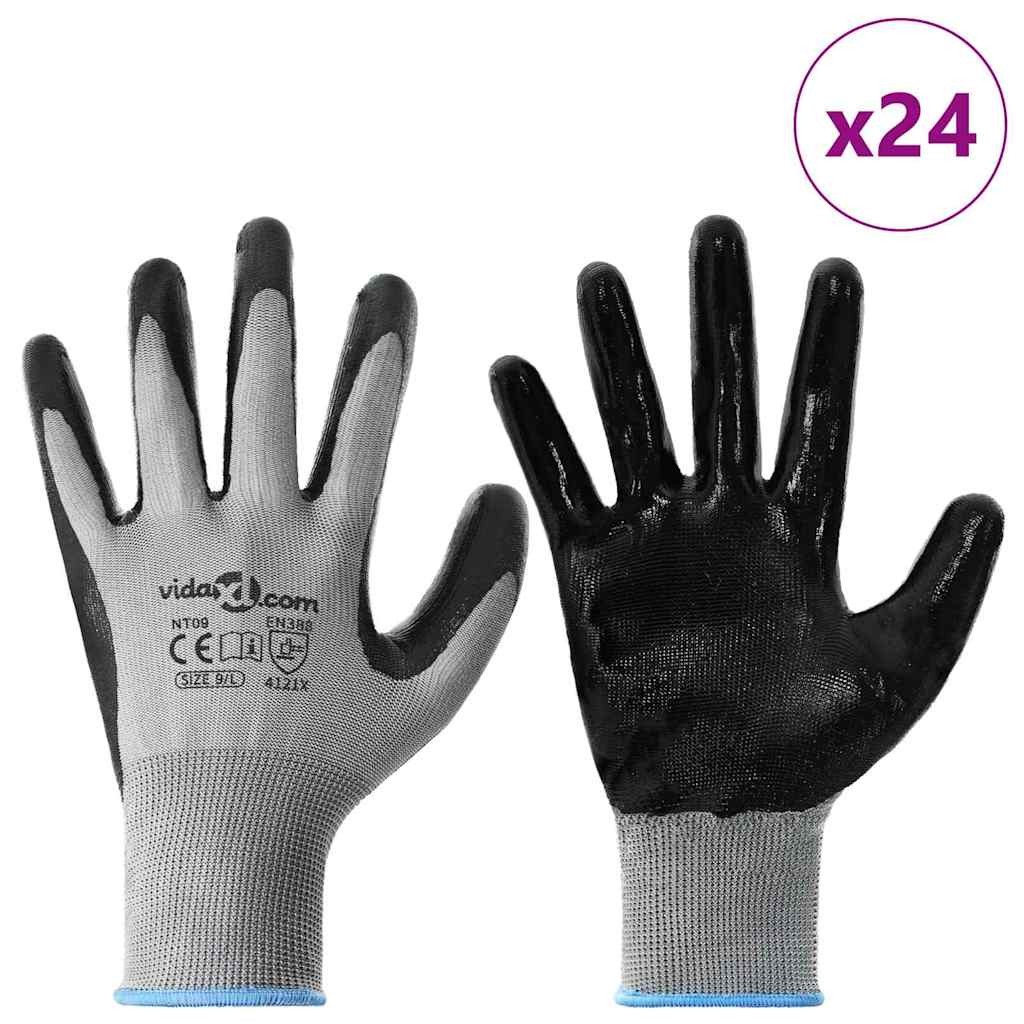 Arbeitshandschuhe 12 pcs Grau und Schwarz 7 / S Polyester