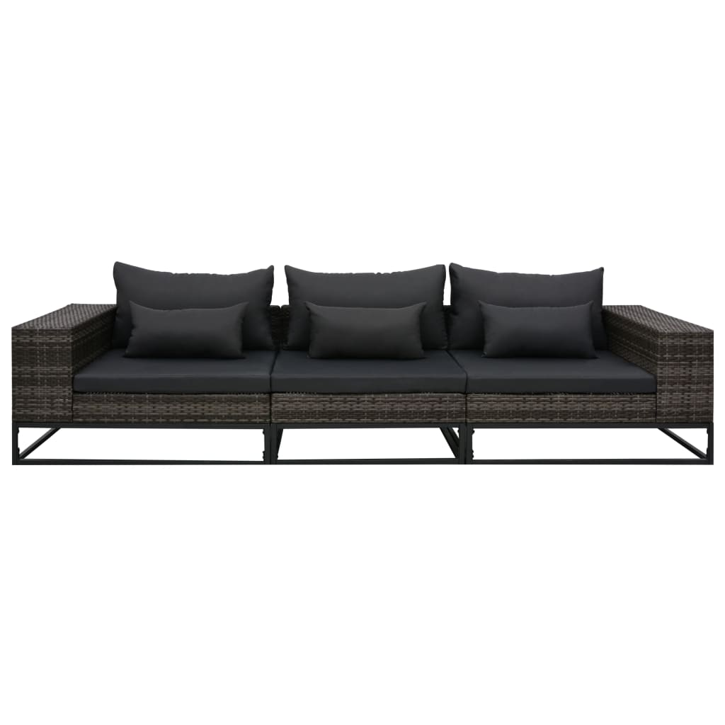 5-tlg. Garten-Sofagarnitur mit Auflagen Poly Rattan Grau