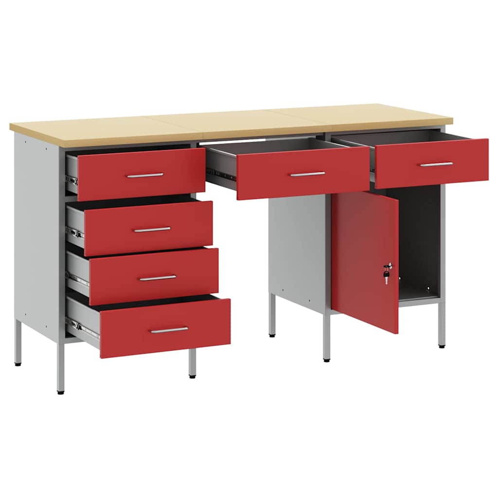 Werkbank mit Schubladen 2 pcs Rot und Grau 100 x 55 x 85 cm