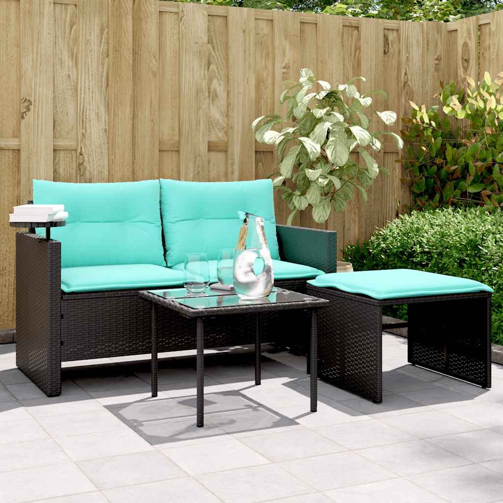 3-teiliges Gartensofa-Set mit Kissen, grau, Polyrattan