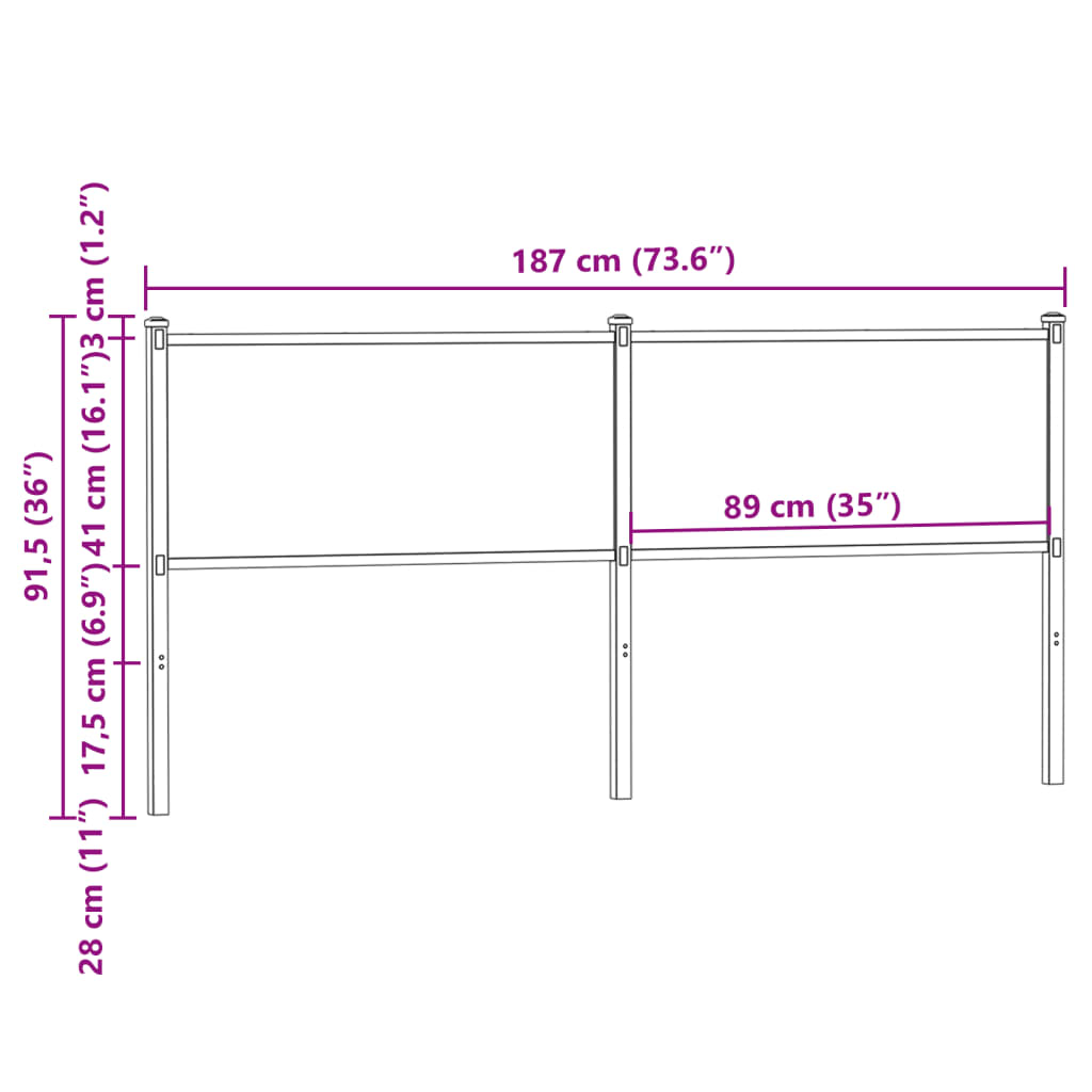 Ersatz-Kopfteil Räuchereiche 75 cm Holzwerkstoff und Stahl