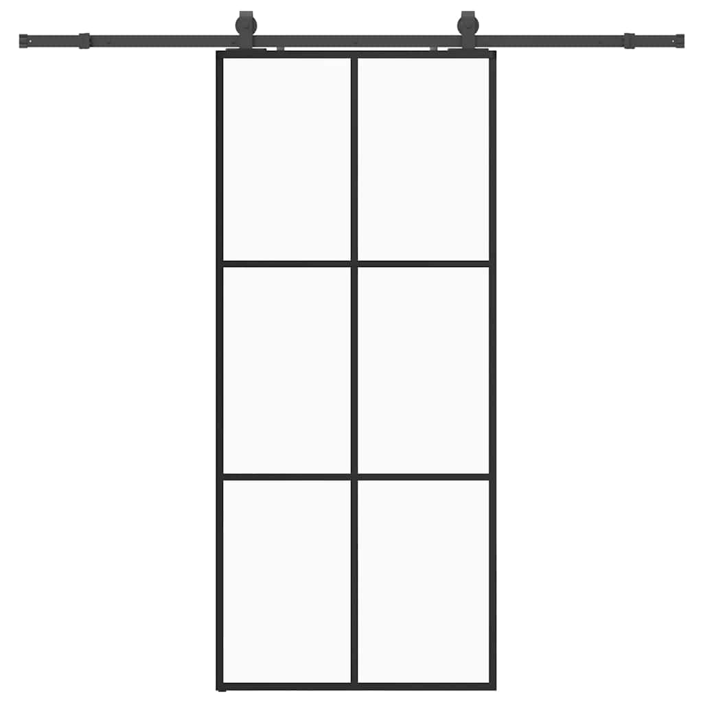 Schiebetür mit Beschlag Schwarz 76x205 cm ESG-Glas