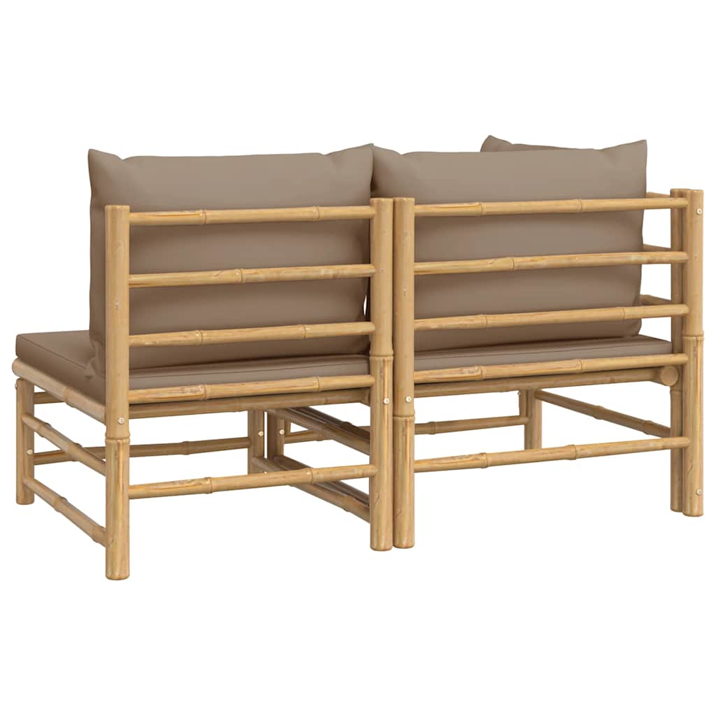 3-tlg. Garten-Lounge-Set mit Hellgrauen Kissen Bambus