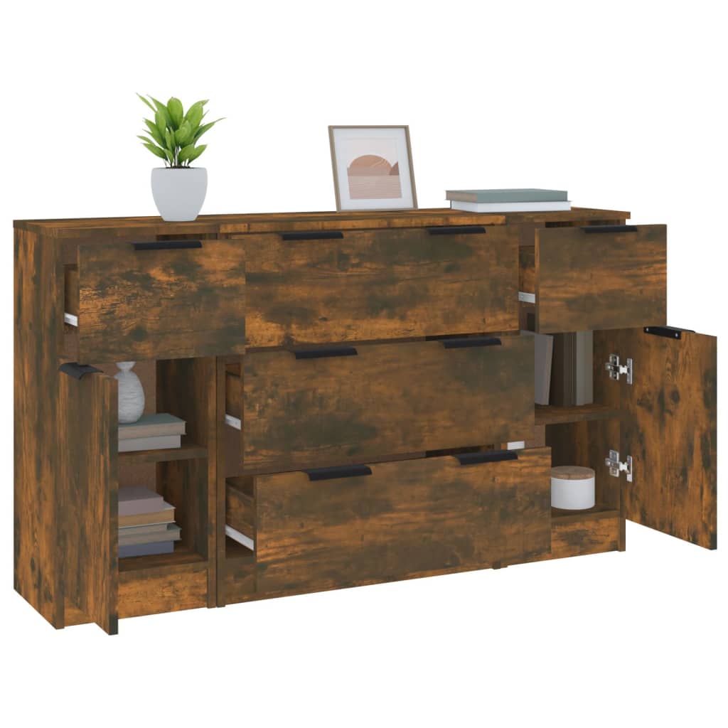 3-tlg. Sideboard-Set Weiß Holzwerkstoff