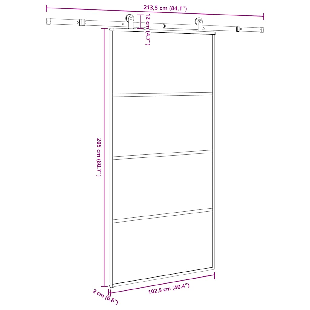 Schiebetür mit Beschlag 76x205 cm ESG-Glas & Aluminium