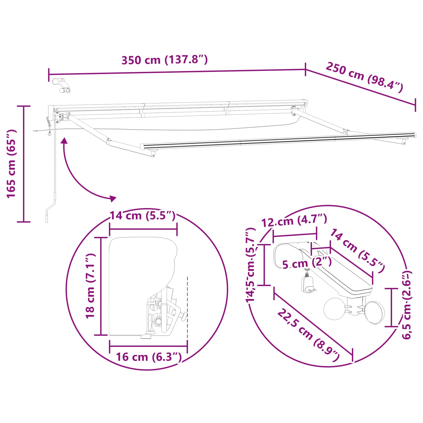 Elektrische Markisenrahmen mit LEDs Weiß 2,5 x 2 m Aluminium