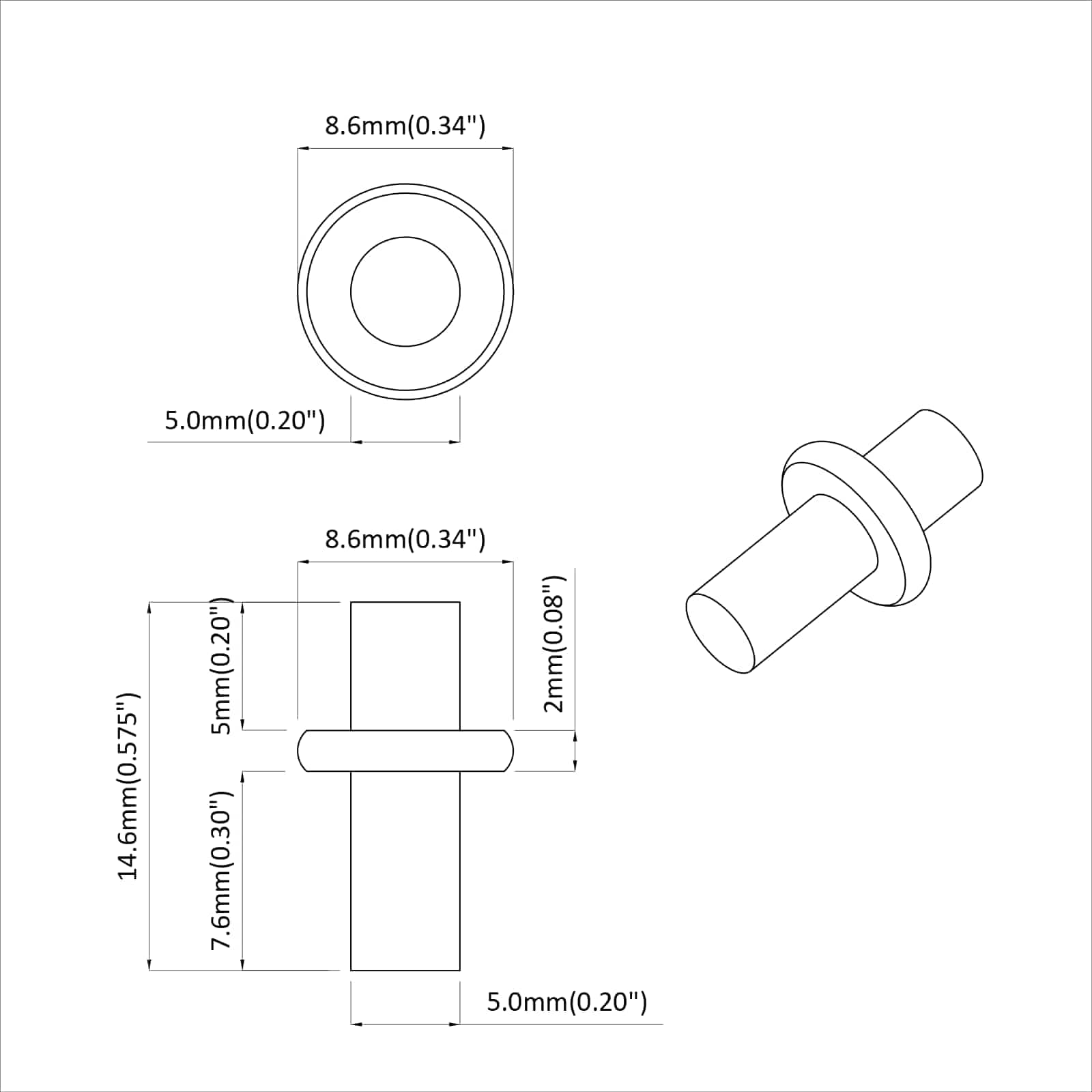 Regalstecker 2 pcs Silber 8,6 x 8,6 x 14,6 mm Stahl