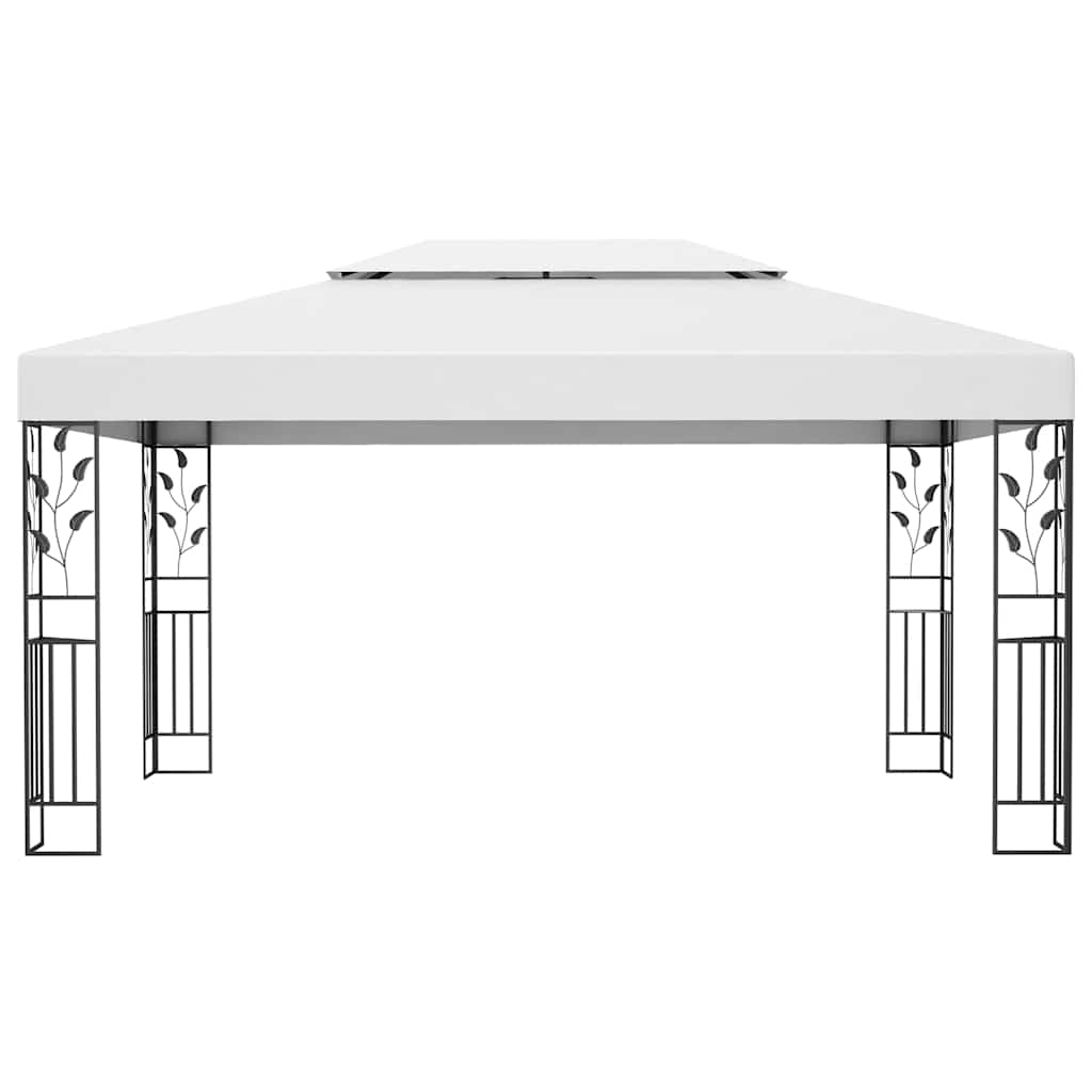Pavillon mit Doppeldach & LED-Lichterkette 3x4 m Weiß