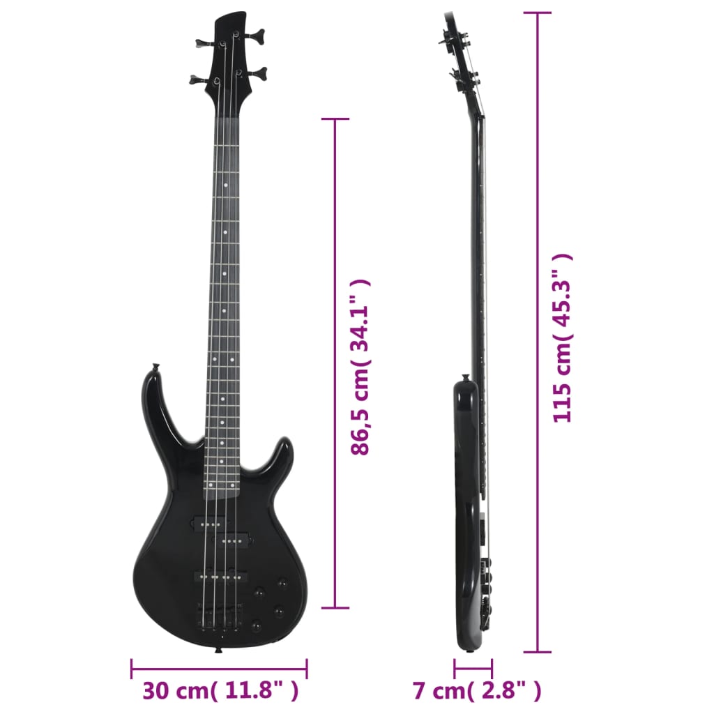 E-Bass für Anfänger mit Tasche Blau und Schwarz 4/4 46"
