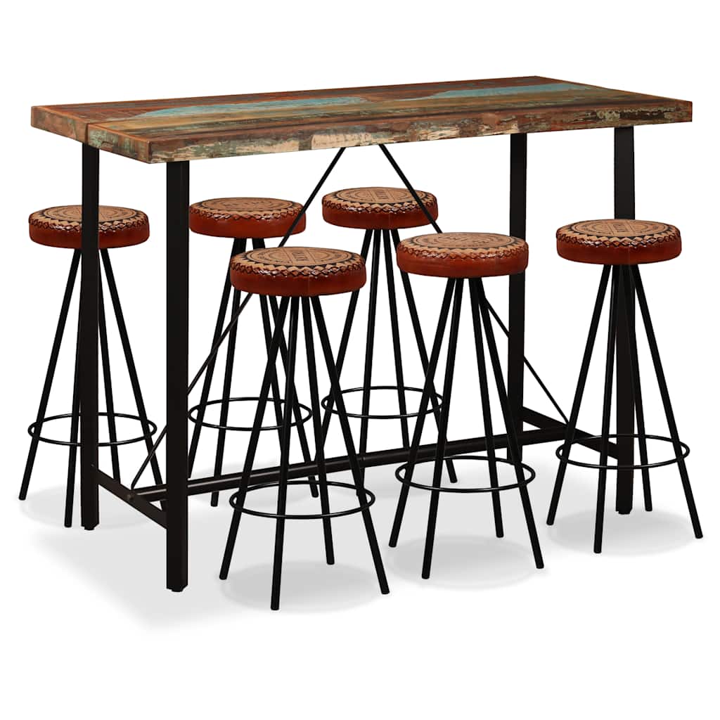 3-tlg. Bar-Set Altholz Massiv, Echtleder und Canvas