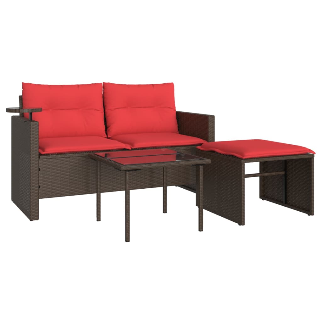 3-teiliges Gartensofa-Set mit Kissen, grau, Polyrattan