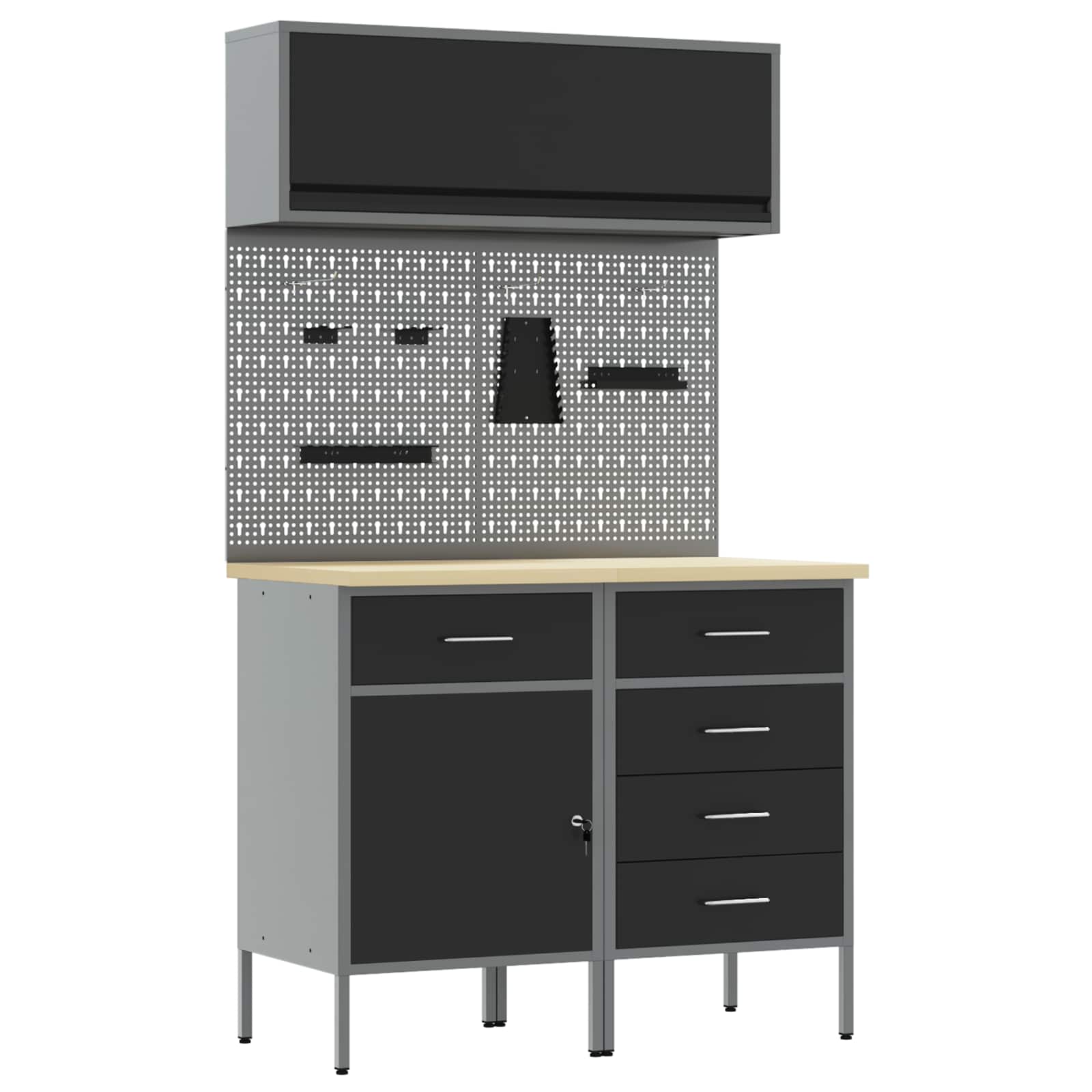 Arbeitsschrankset mit Schubladen mit Regal 8 pcs Grau