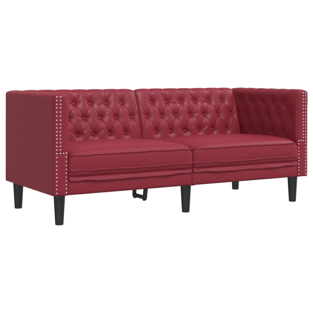 3-tlg. Chesterfield-Sofa-Set Schwarz Kunstleder