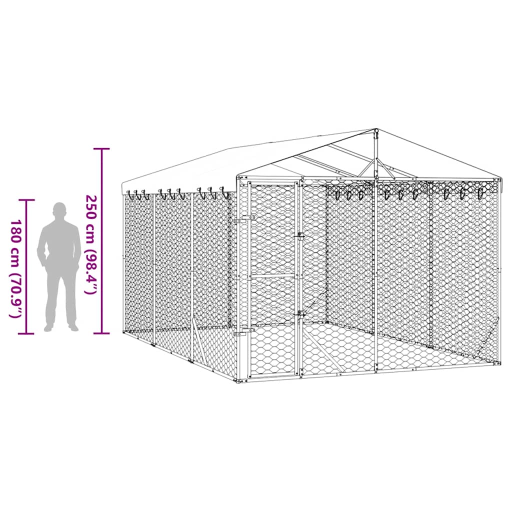 Outdoor-Hundezwinger mit Dach Silber 3x1,5x2,5m Stahl Verzinkt