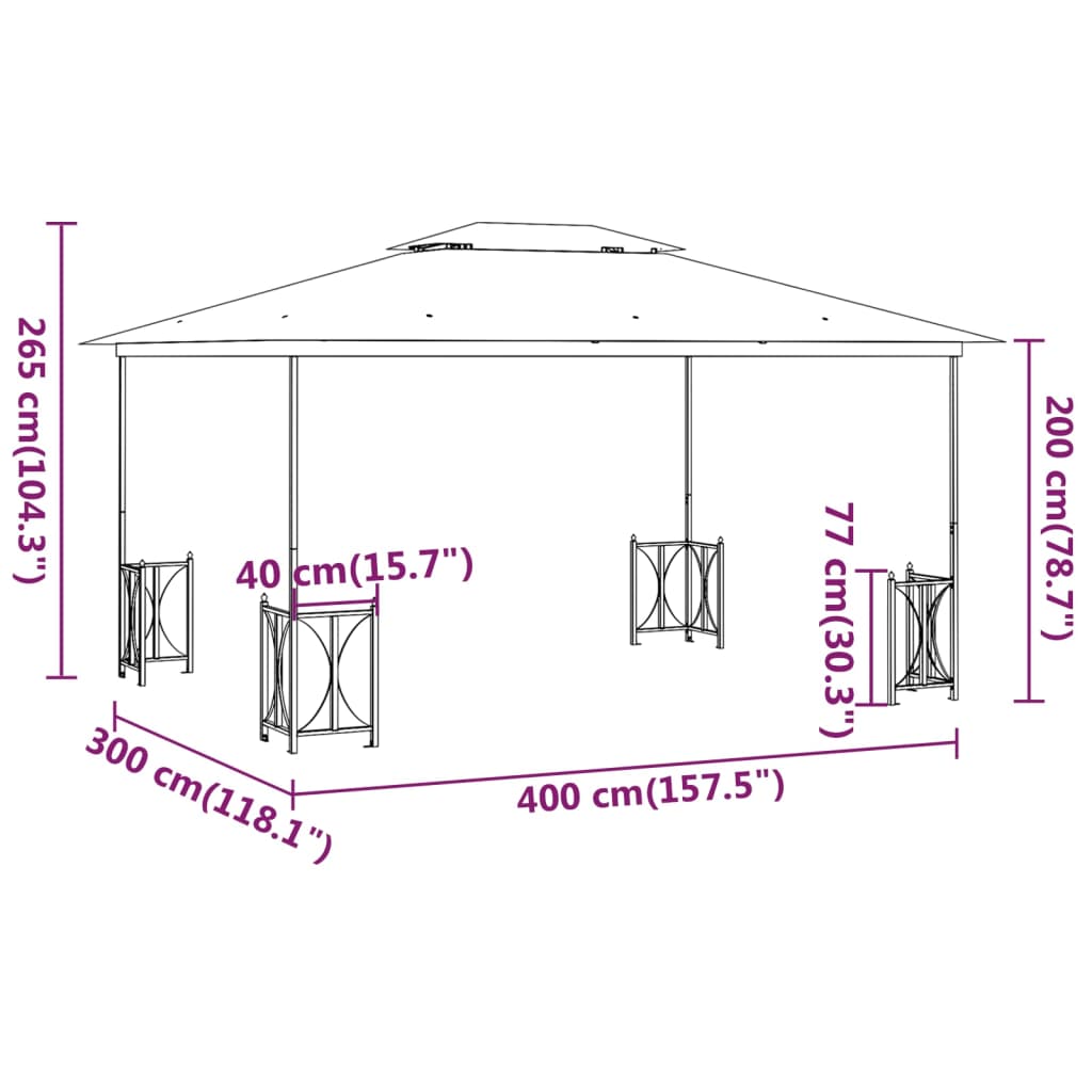 Pavillon mit Seitenwänden & Doppeldach 3x3 m Anthrazit