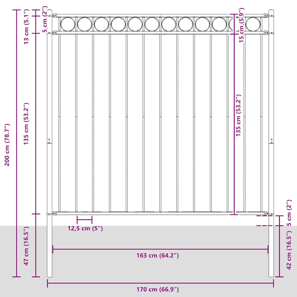 Gartenzaun ASSEN Stahl 1,7 x 0,8 m Schwarz