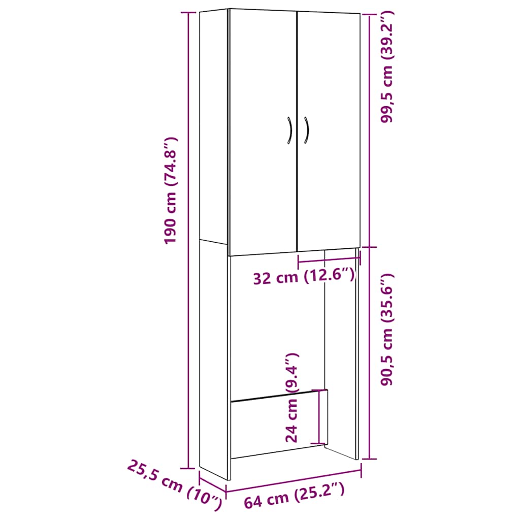 Waschmaschinenschrank Weiß 64x25,5x190 cm