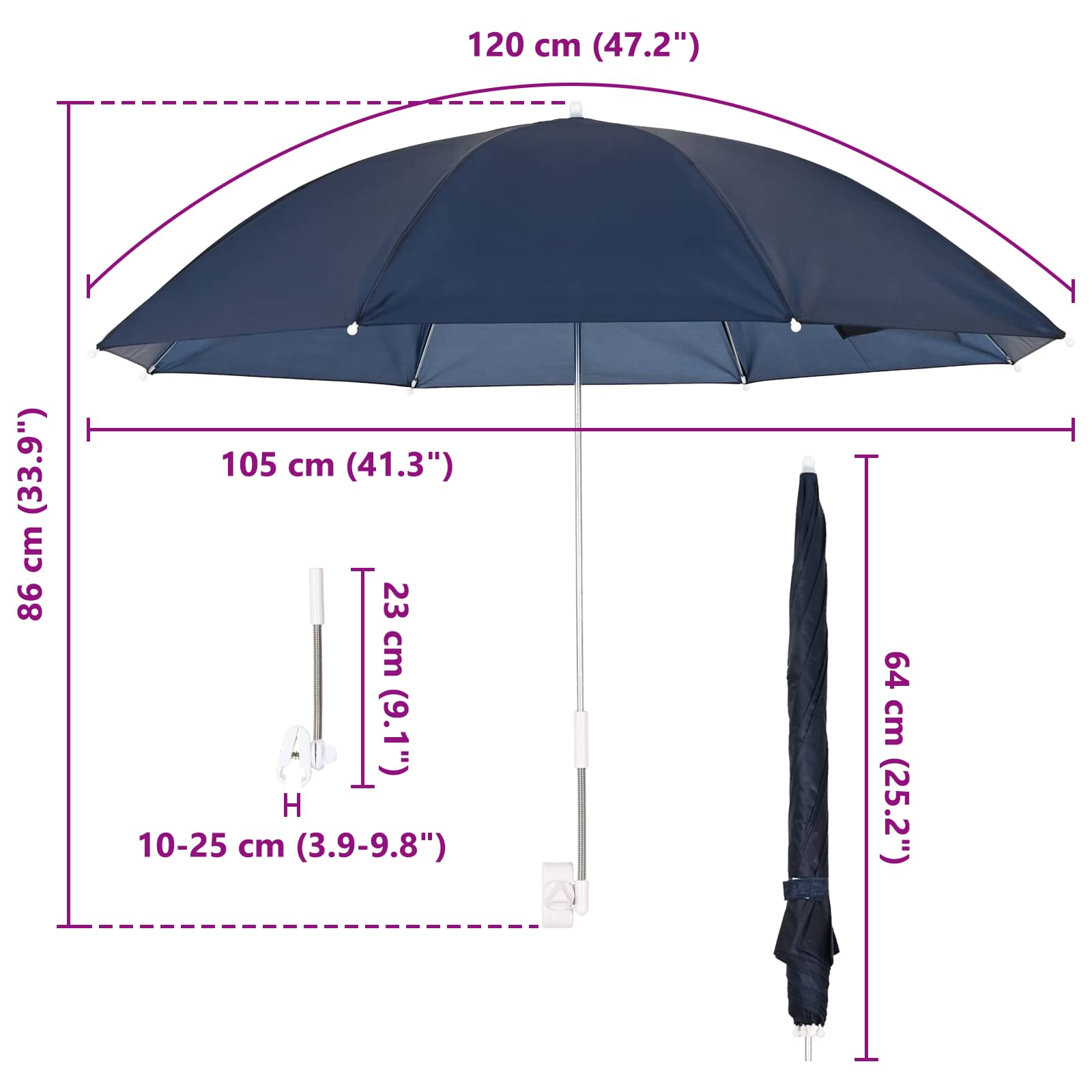 Sonnenschirm mit Klemme 2 pcs Feuersteinrot Ø 105 x 86 cm