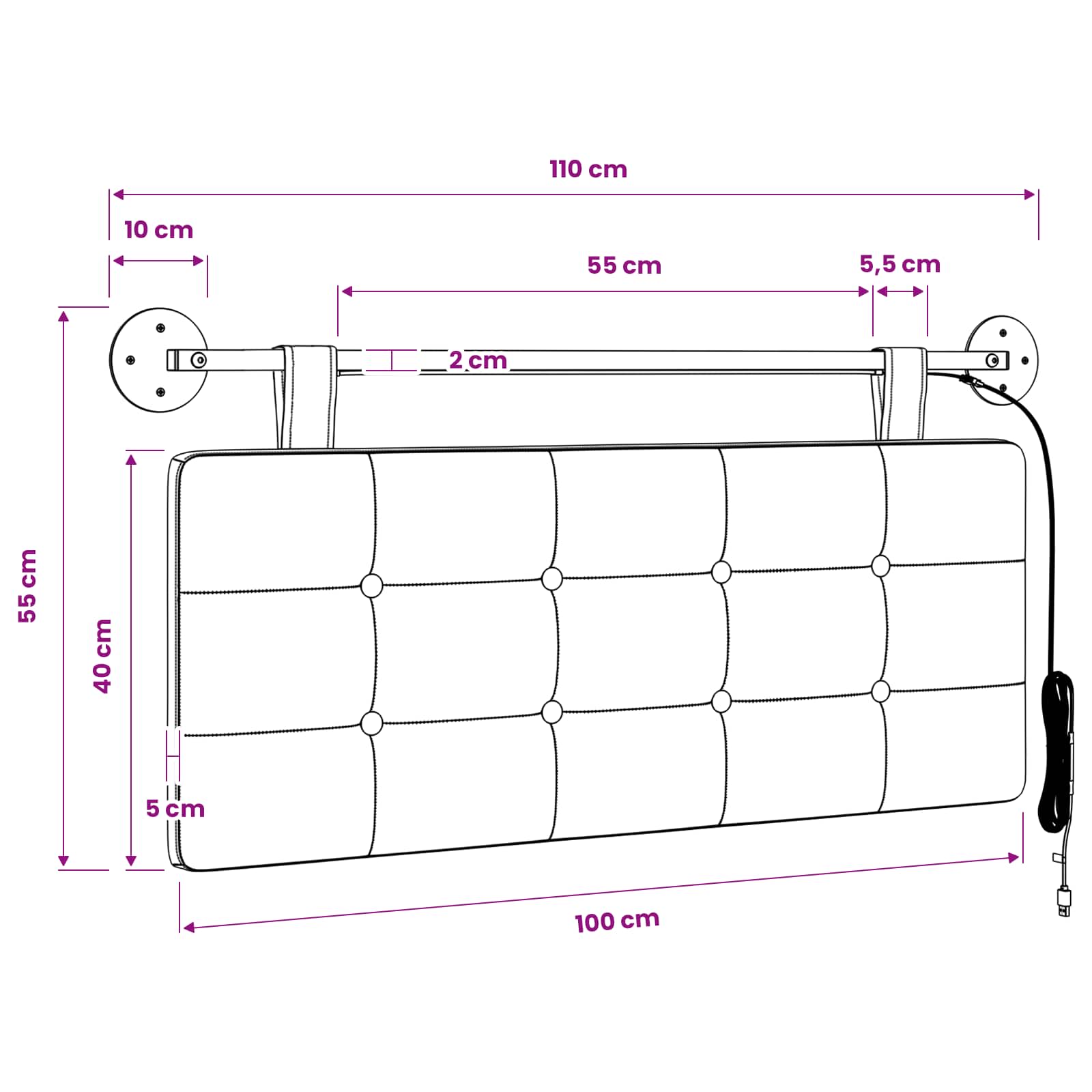 Hängendes Kopfteil Mit LED Licht Wolkengrau Stoff