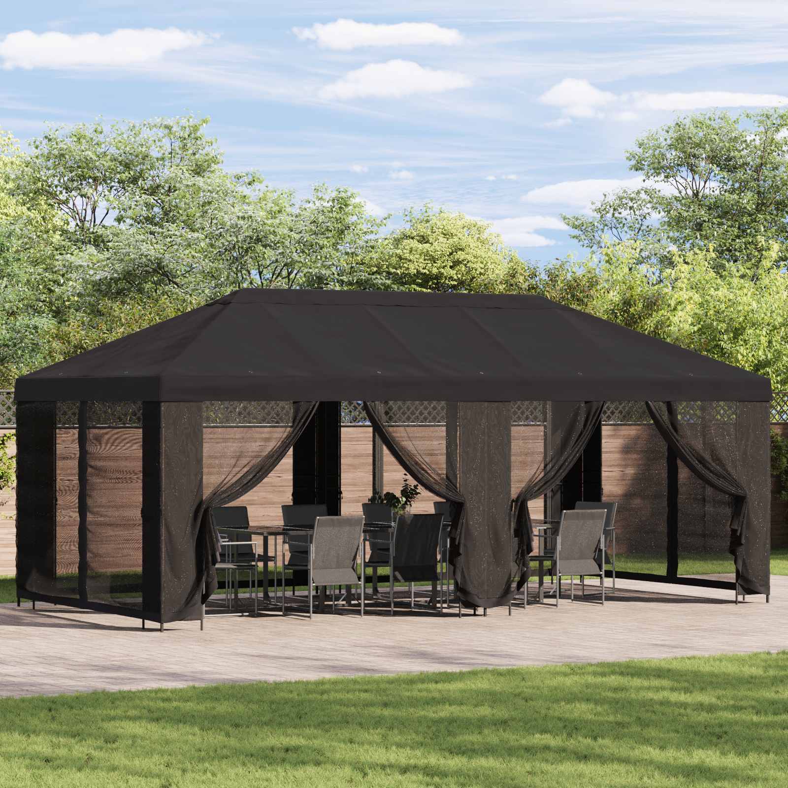 Pavillon mit Seitenwänden 6 x 3 m Beige Polyester und Stahl 190