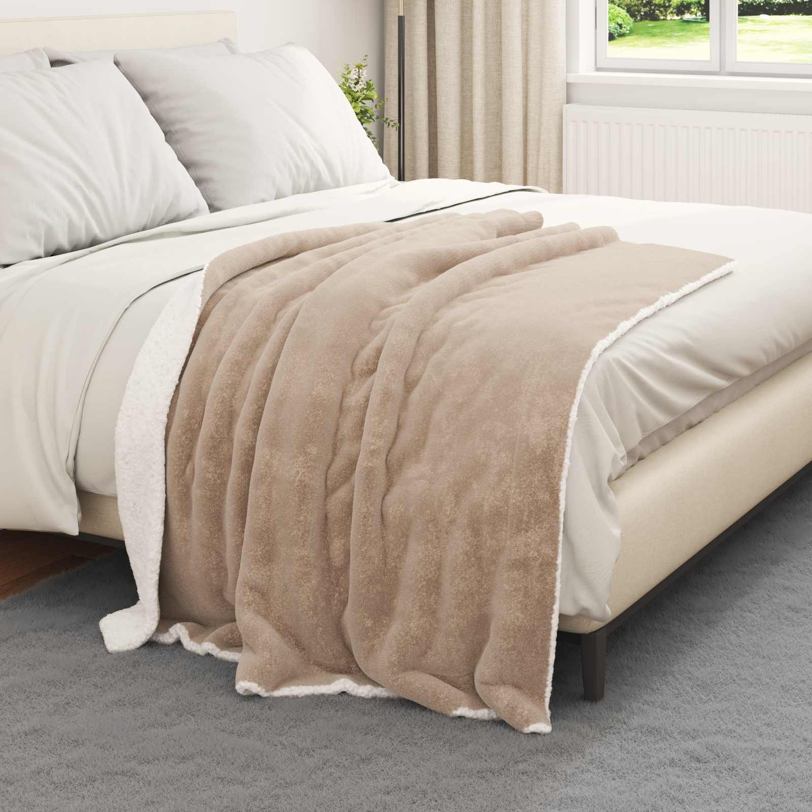Überwurfdecke Beige 130 x 150 cm Fleece