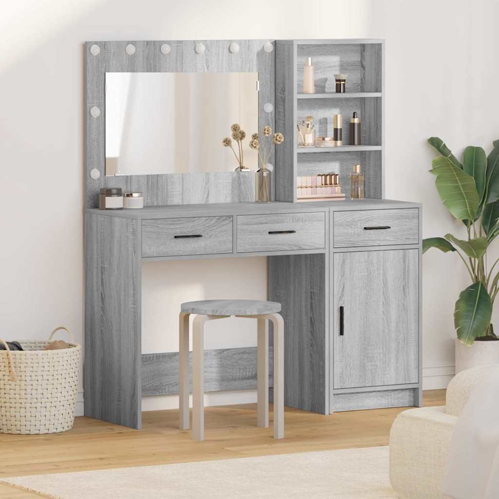 Schminktisch mit Spiegelbeleuchtung 2 pcs Weiß Holzwerkstoff