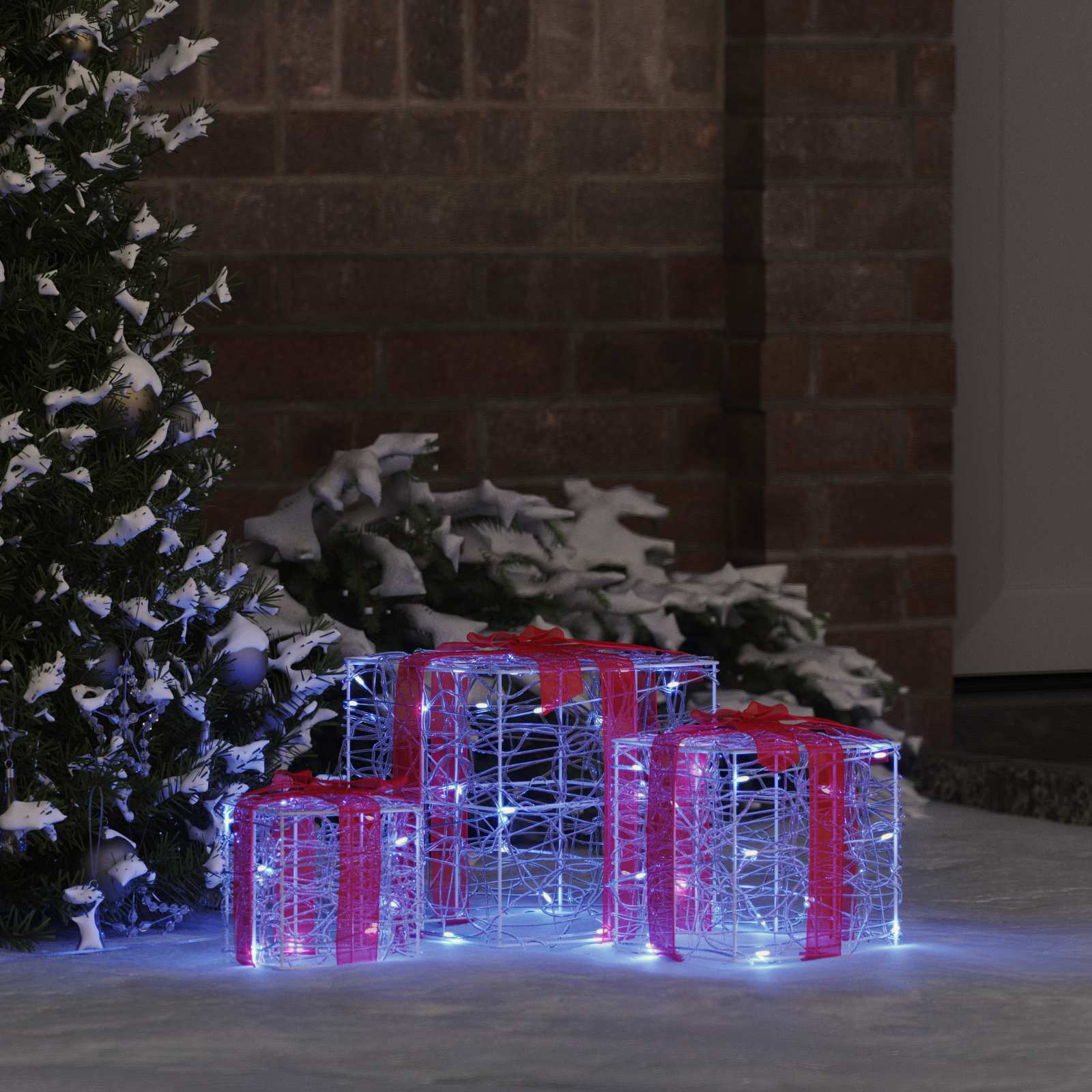 Geschenkbox mit 60 LEDs 3 pcs Warmweiß 20 x 20 x 20 cm Acryl