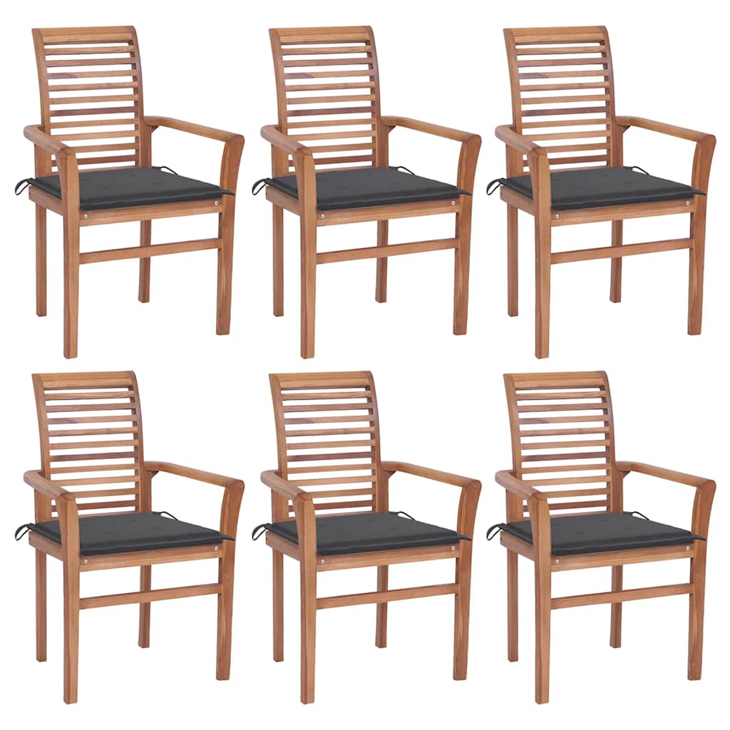 Essstühle 4 Stk. mit Anthrazit Kissen Massivholz Teak