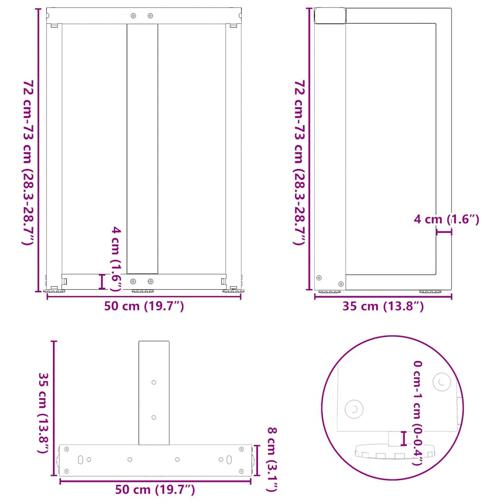 Couchtischbeine T-Form 2 Stk. Schwarz 30x25x(30-31) cm Stahl